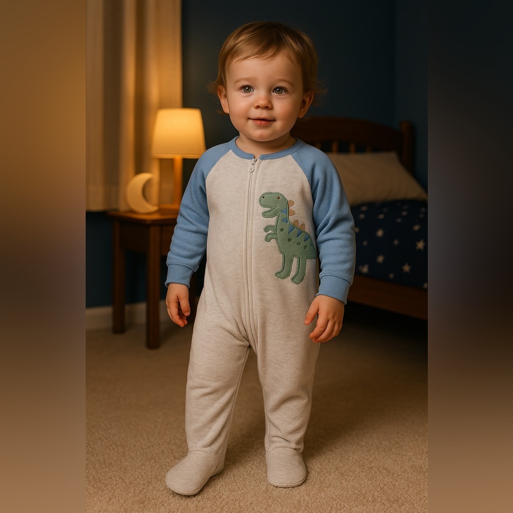 Kids Headquarters Dinosaur Microfleece Footed Sleeper Pajamas Gray & Blue Sz 4T